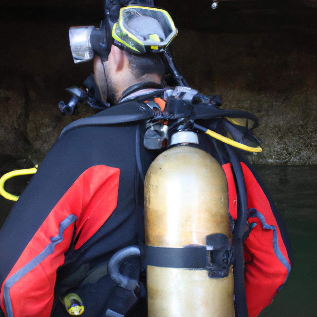 Person wearing cave diving gear