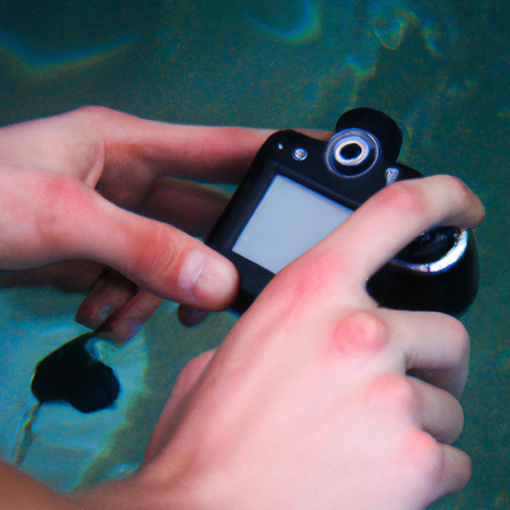 Person adjusting underwater camera settings