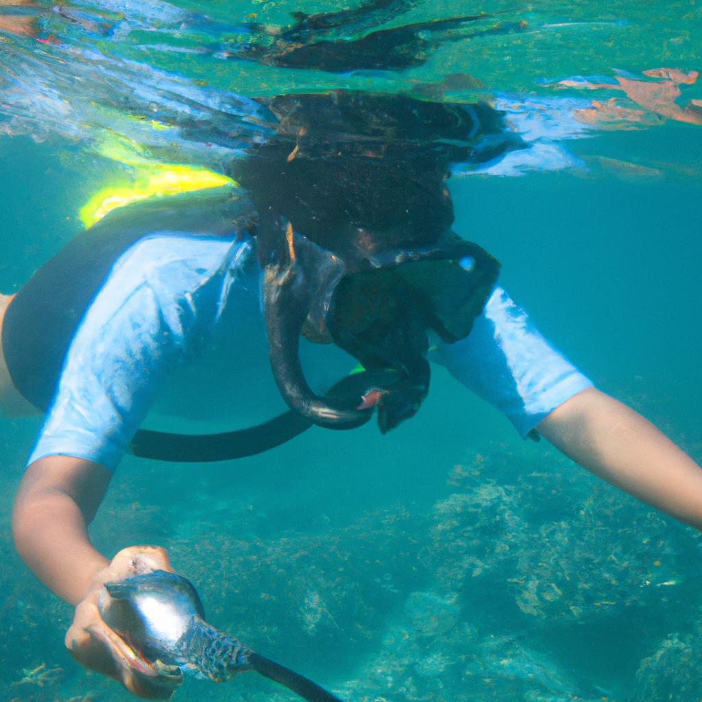 Person snorkeling with underwater camera